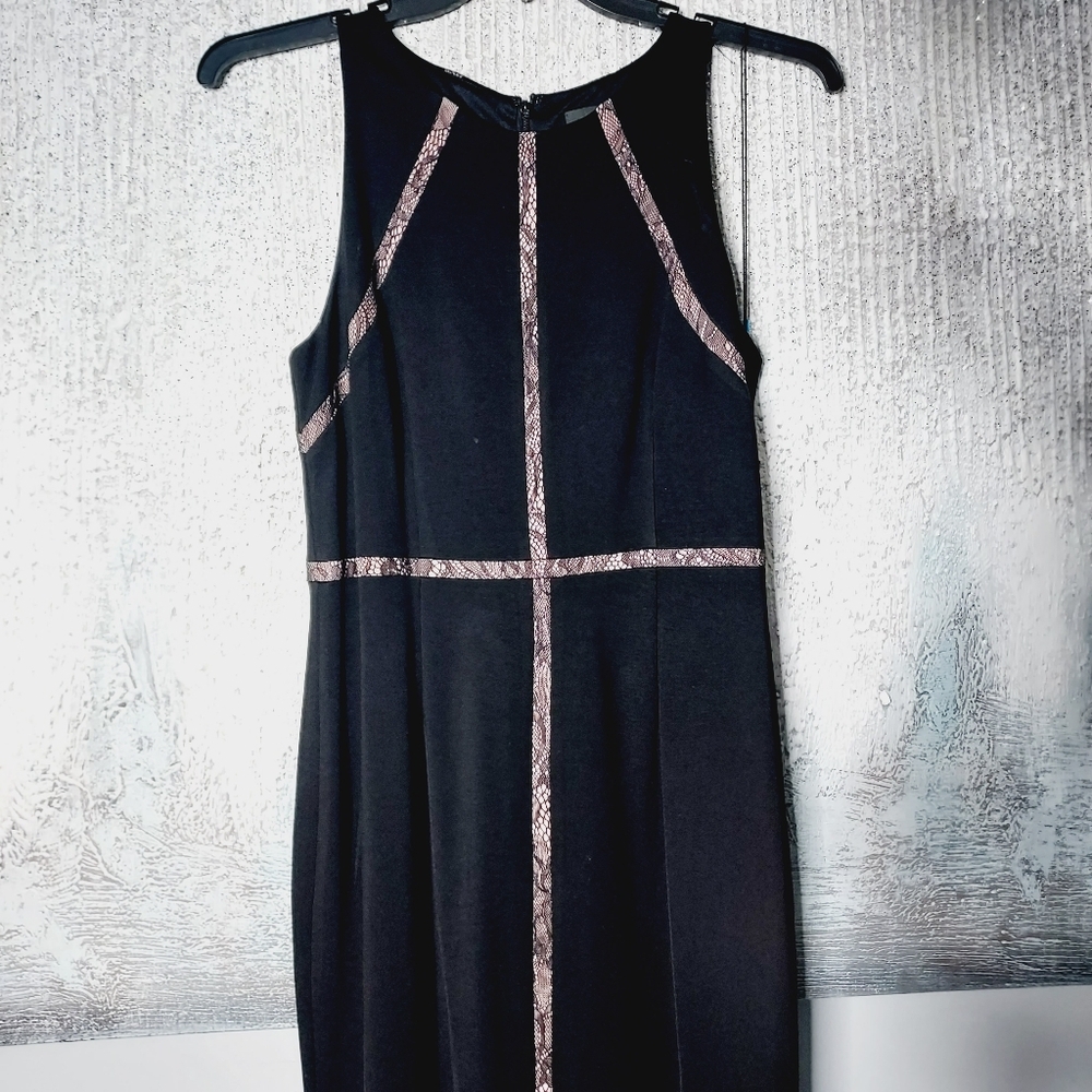 Adrianna Papell Lace Trim Asymmetric Stretch Formal Dress/Gown Sz-8 - Picture 4 of 9
